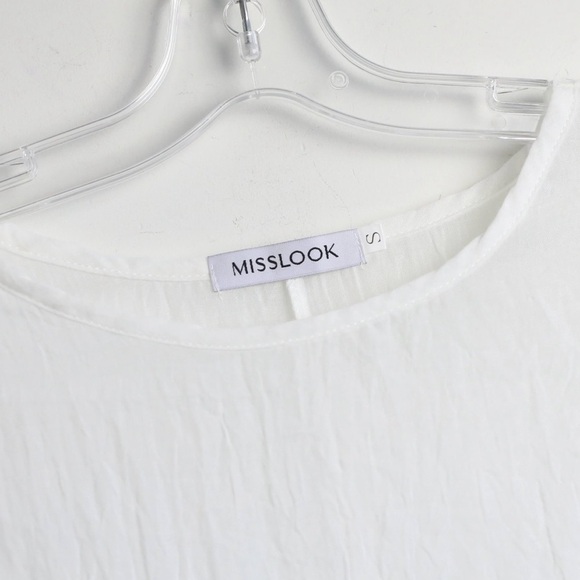 White lagenlook women loose fit top oversized tee S Misslook gauzy cotton sheer - Picture 3 of 10